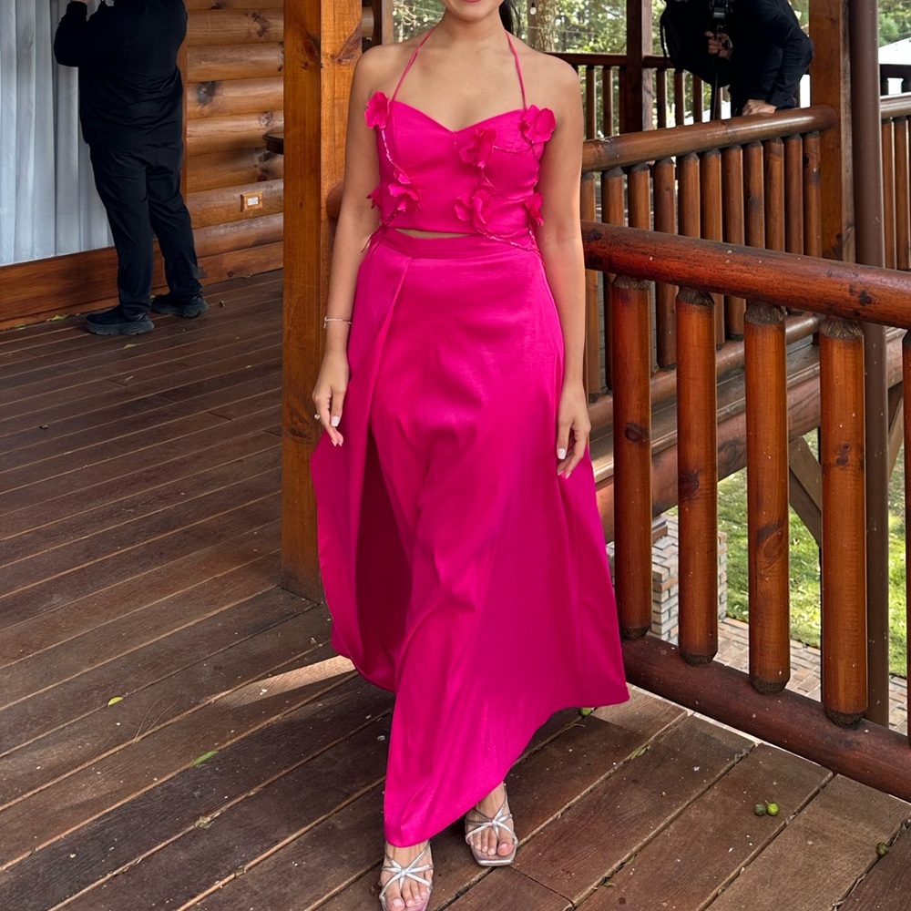 Fuchsia pink, two-piece dress